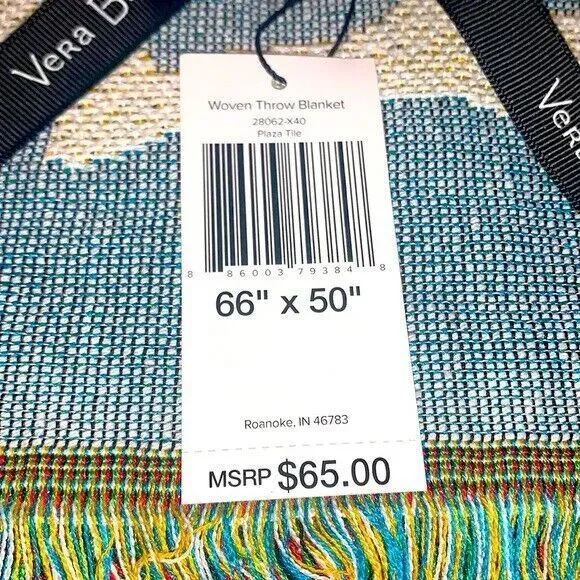 Vera Bradley Woven Throw Blanket Plaza Tile Print 66" X 55" Brand New With Tags - Picture 4 of 4